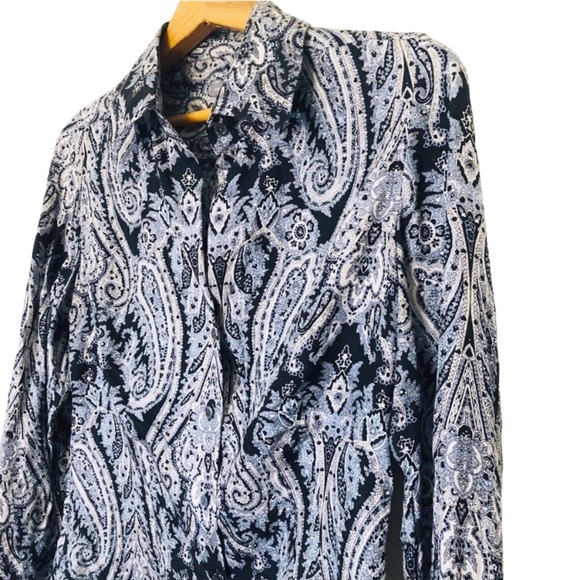 ANN Taylor Blue Silk Paisley Blouse Size 4 - Picture 2 of 12